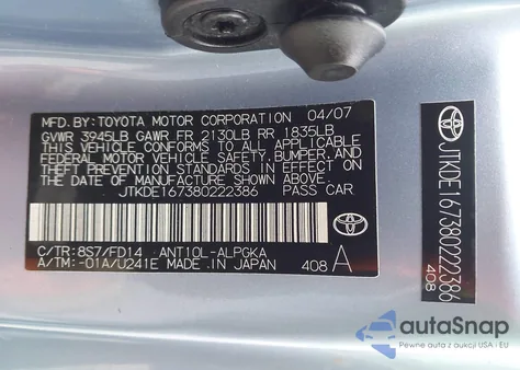 2008 Scion Tc from USA, damaged, VIN JTKDE167380222386